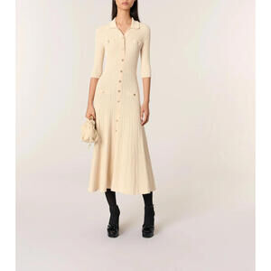 Maje Cream Rib Knit Midi Dress w/ Shimmers - Size EU 40 US LARGE (Retails $470)